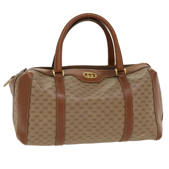 Gucci Handbags - GUCCI Micro GG Canvas Boston Bag PVC Leather Beige Auth fm2107